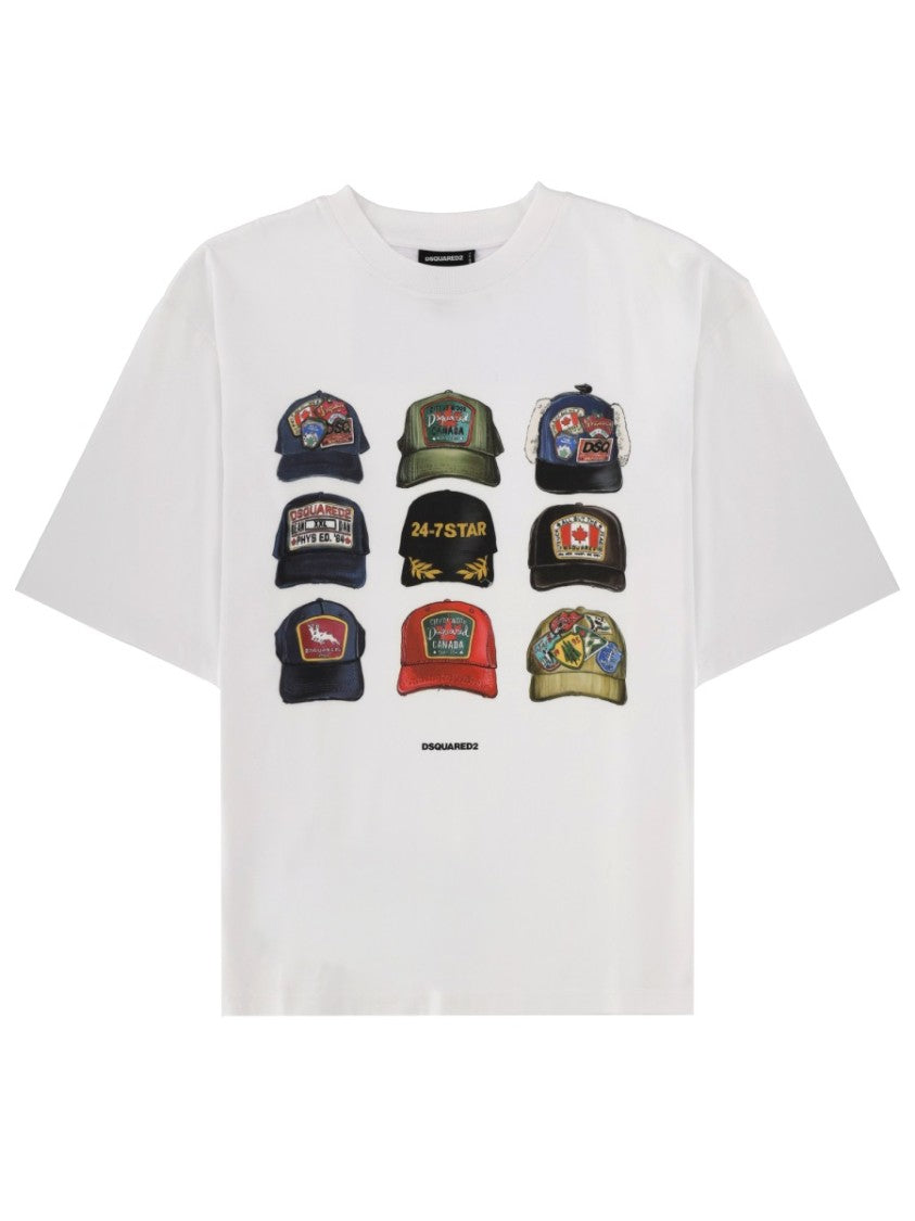 Dsquared2 White Iconique Caps Embroidered T-Shirt