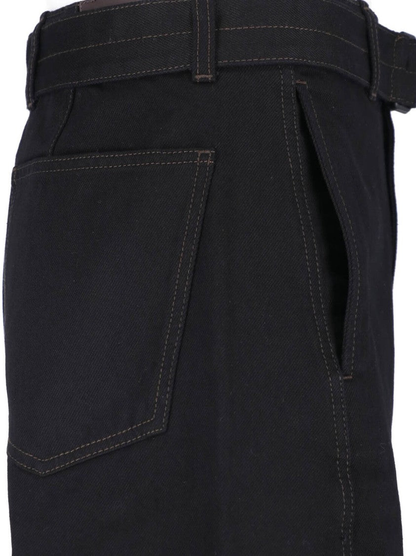 Lemaire Black Belted Rounded Wide-Leg Cotton Pants