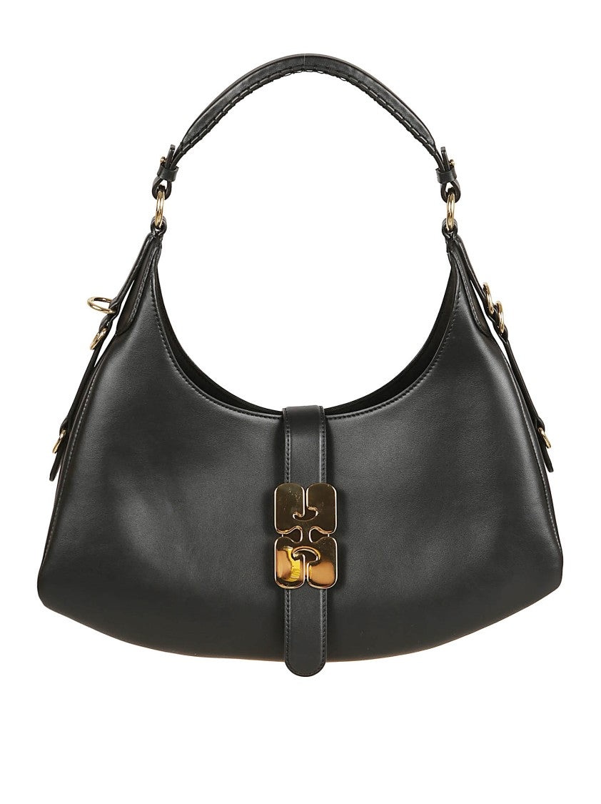 Ganni Accordion Silhouette Bag With Gold Butterfly Logo