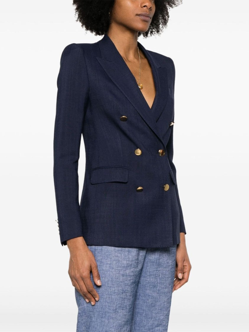 Tagliatore Double-Breasted Navy Blazer With Structured Shoulder Pads