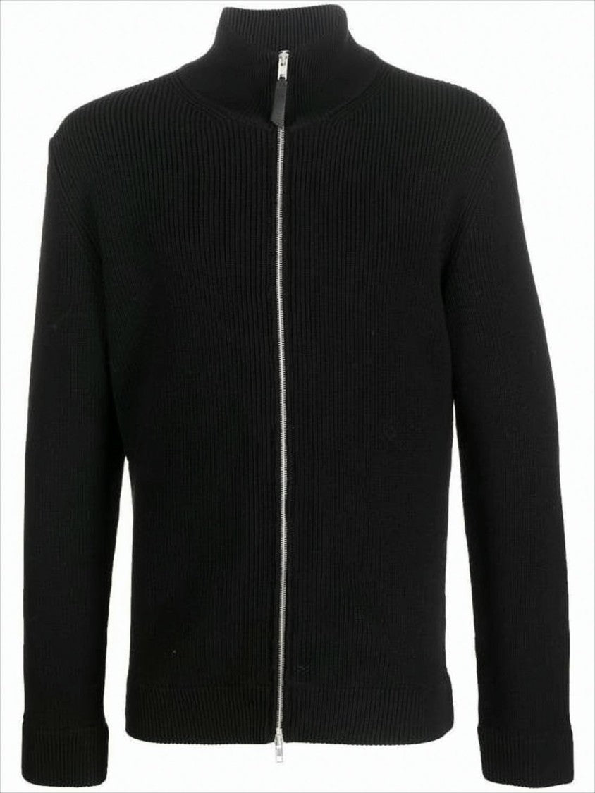 Maison Margiela Ribbed Knit Cardigan With High Collar And Silver Zipper Closure