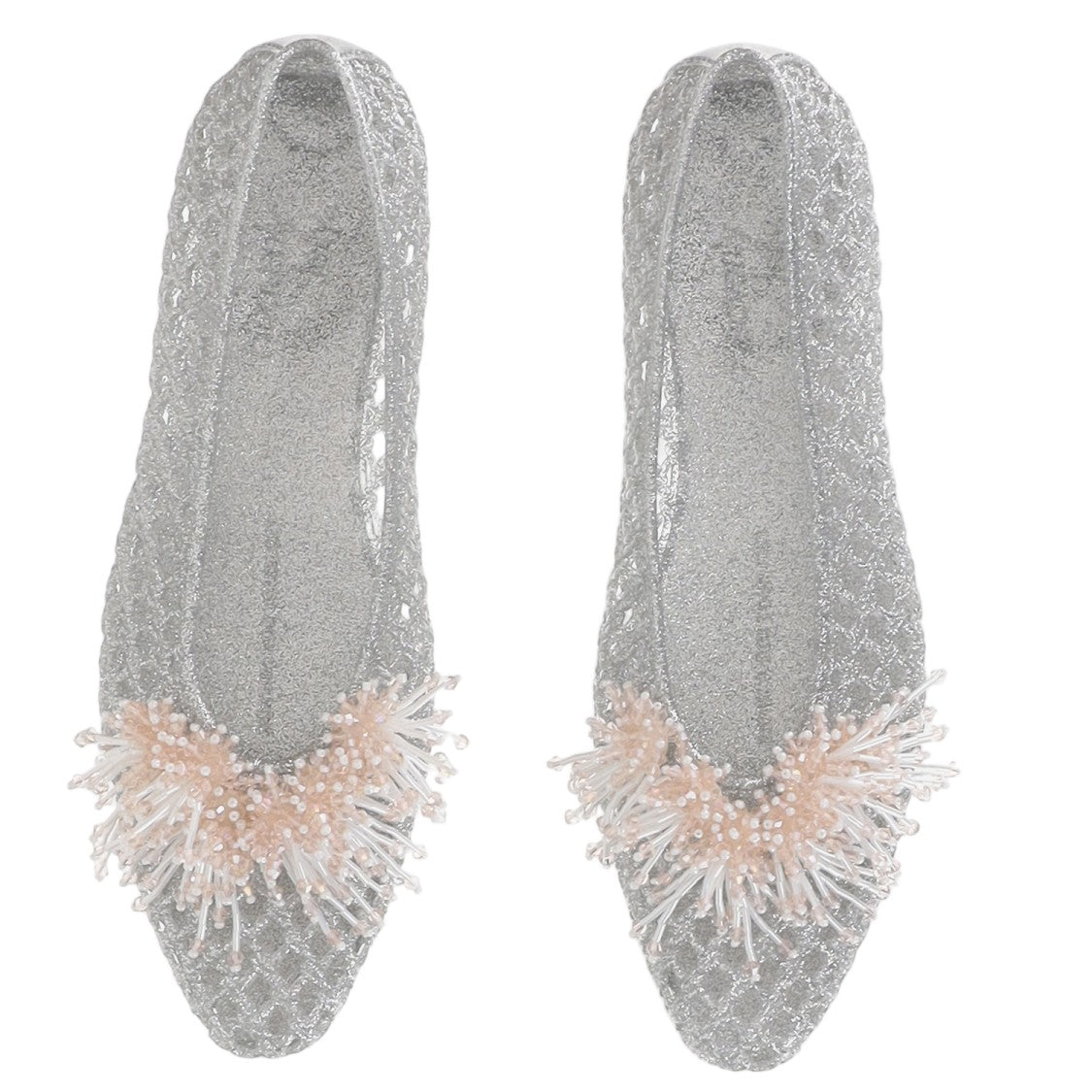 Heavenly Jelly Transparent Mesh Ballerina Flats With Beaded Embellishments