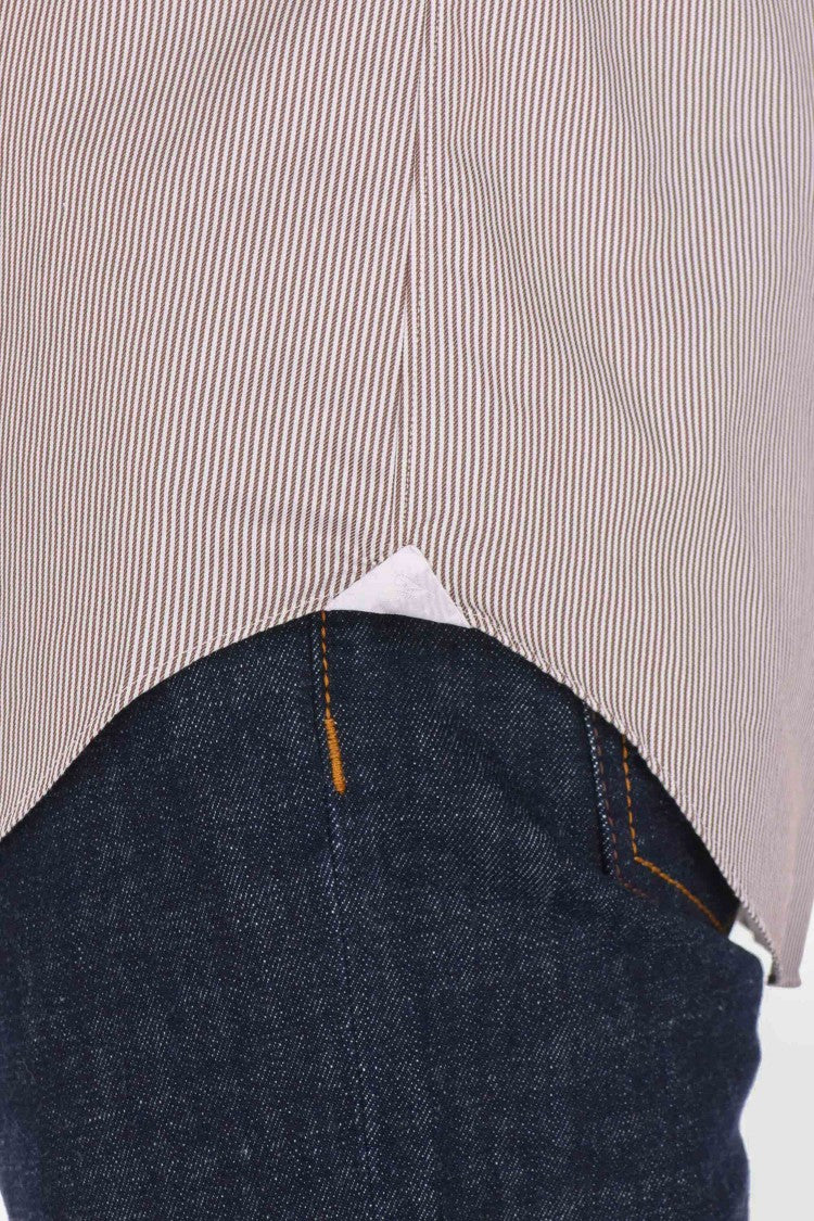 Finamore Twill 120'S Structured Tailored Shirt With Vertical Pinstripes