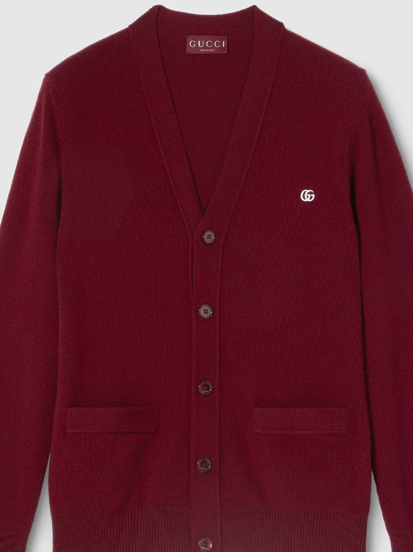 Gucci Burgundy Deep V-Neck Button Cardigan