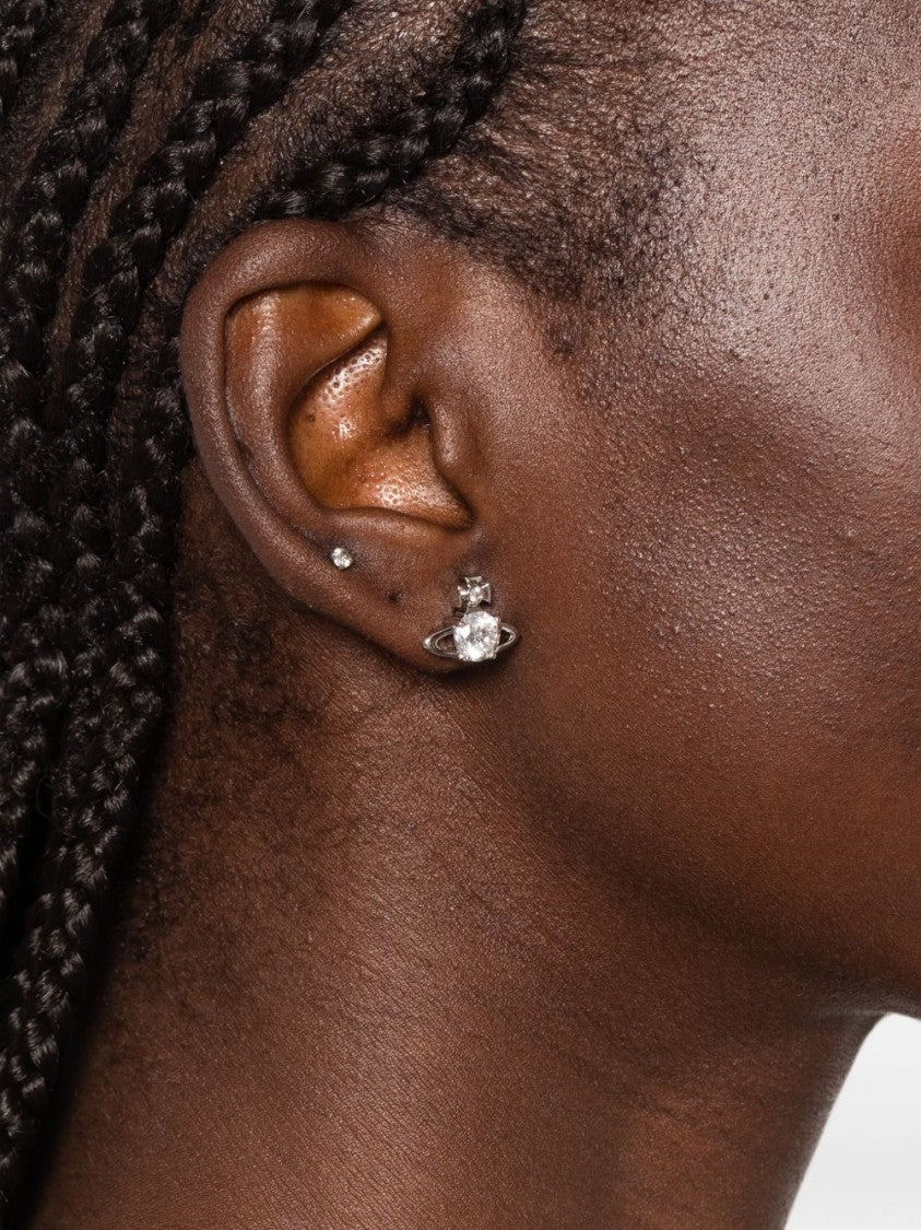 Vivienne Westwood Silver Planet-Inspired Clear Gemstones Earrings