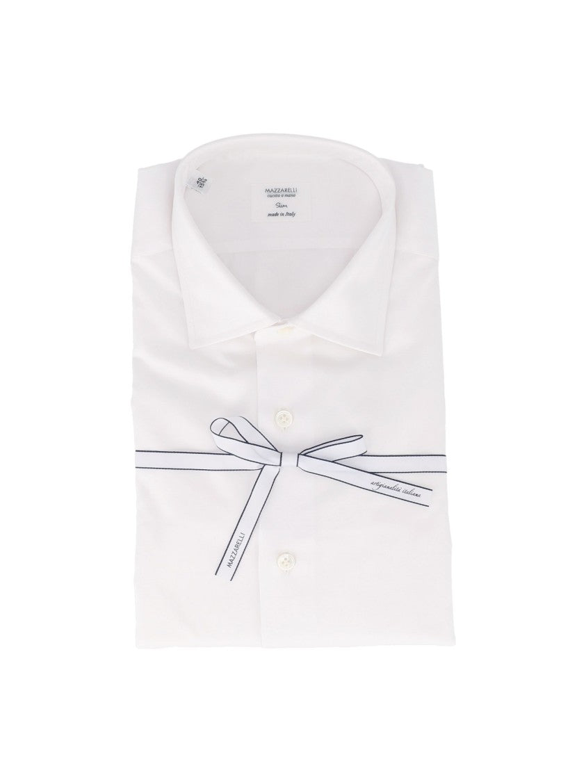 Mazzarelli Camicie White Slim-Fit Oxford Cotton Shirt