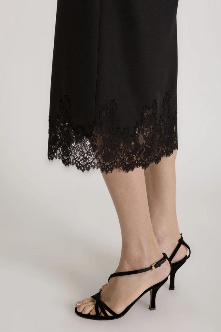 Alberta Ferretti Black Wrap-Front Scalloped Lace Hem Polyester-Wool Day Dress