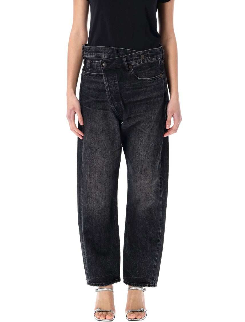 R13 Kessair Black Crossover Jeans With Design