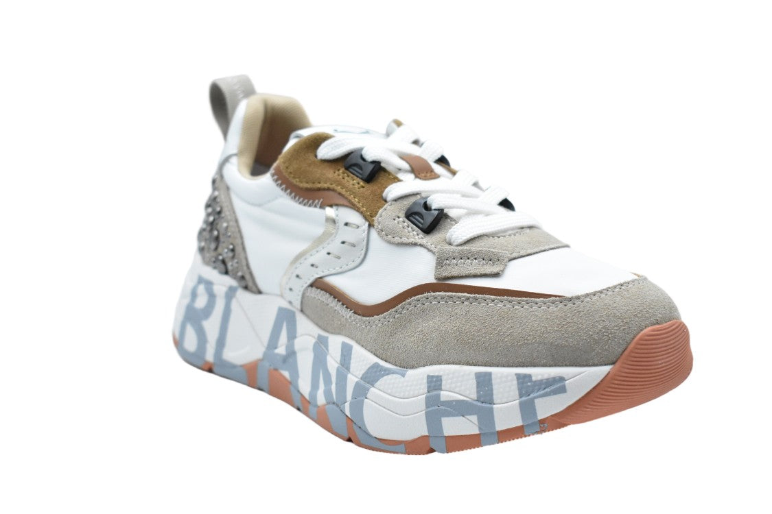Voile Blanche Beige White Technical Fabric Suede Sneakers