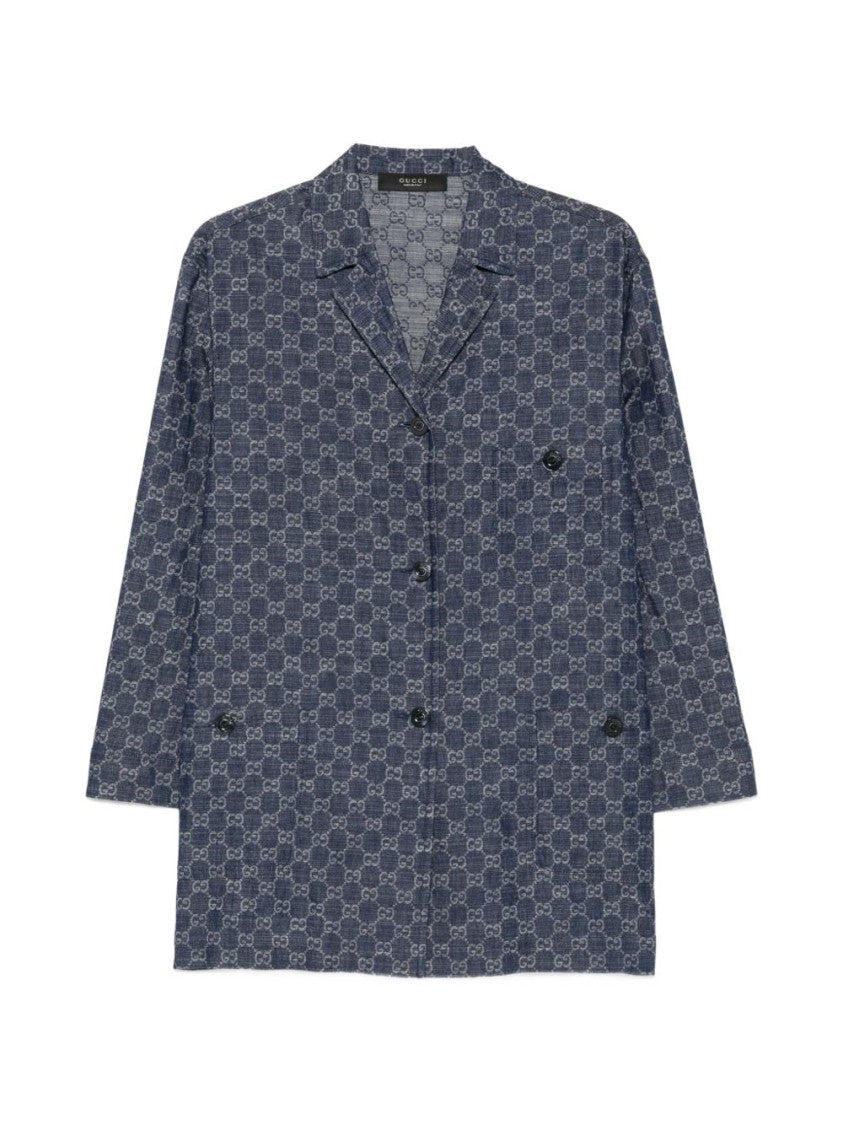 Gucci Boxy Monogram Blue Cotton Shirt