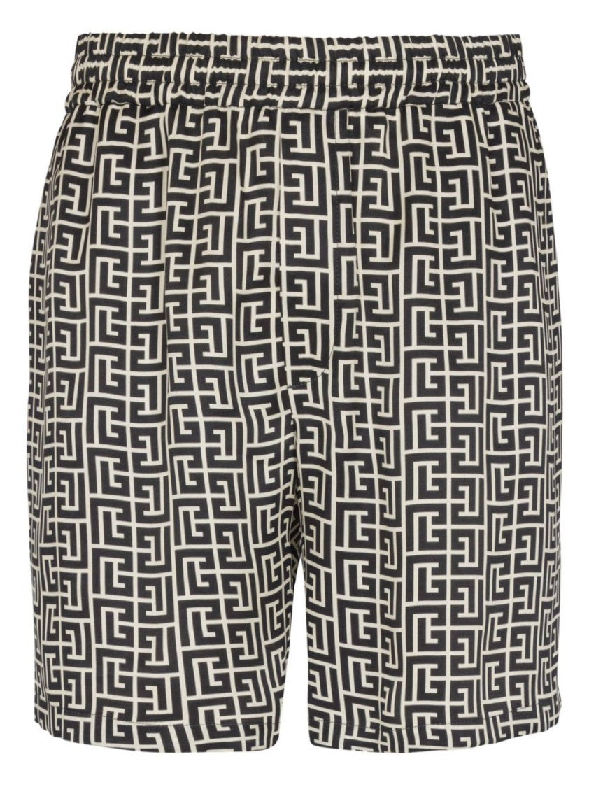 Balmain Geometric Pattern Silk And Nylon Blend Shorts