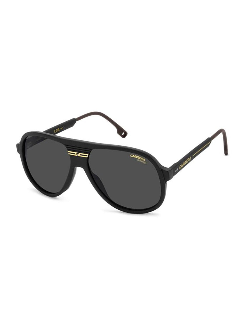 Carrera Black Acetate Aviator Sunglasses With Gold Accents