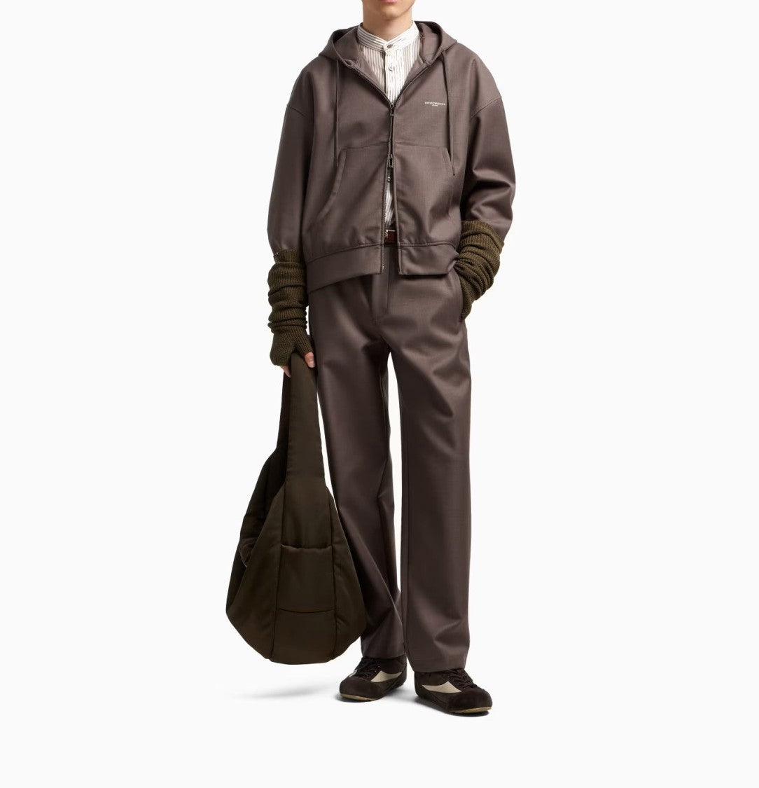 Emporio Armani Lightweight Wool Blend Sweatshirt With Drawstring Hood