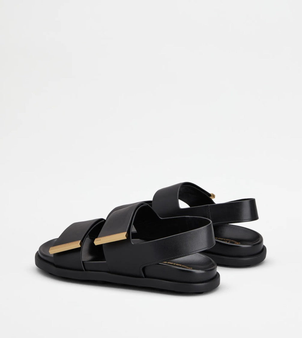 Tod's Black Sandals With Gold-Tone Accents