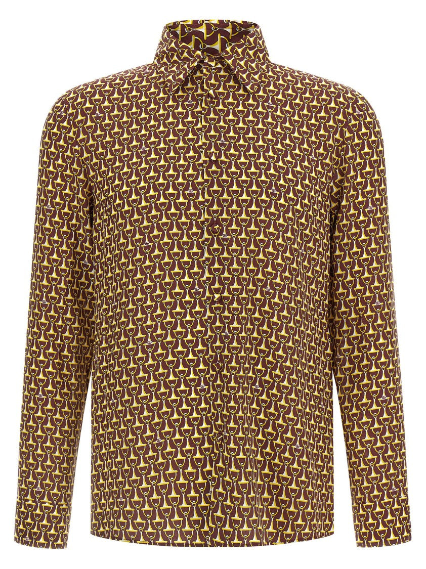 Gucci Crêpe De Chine Silk Shirt With Horsebit Print And Subtle Sheen
