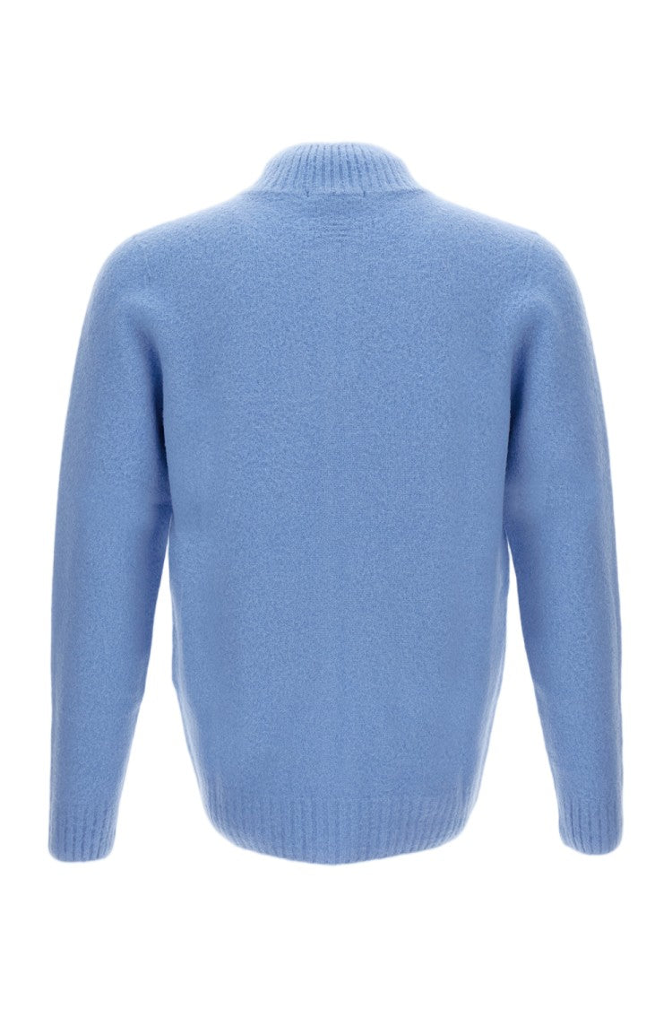Drumohr Brushed Virgin Wool Cardigan With High Knit Collar And Zip Closure