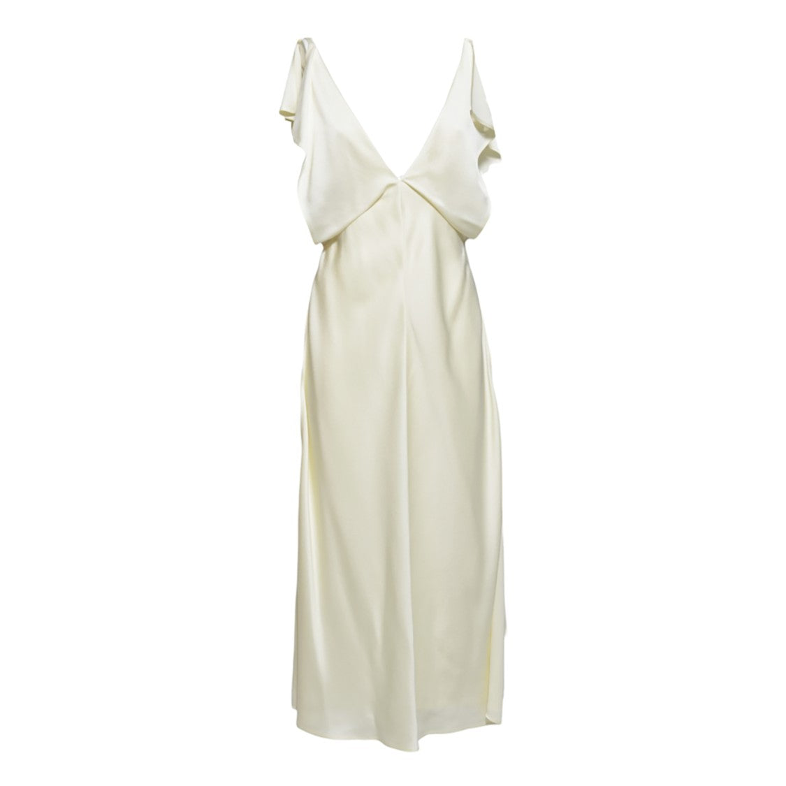 Jil Sander Long Cream Satin V-Neck Dress