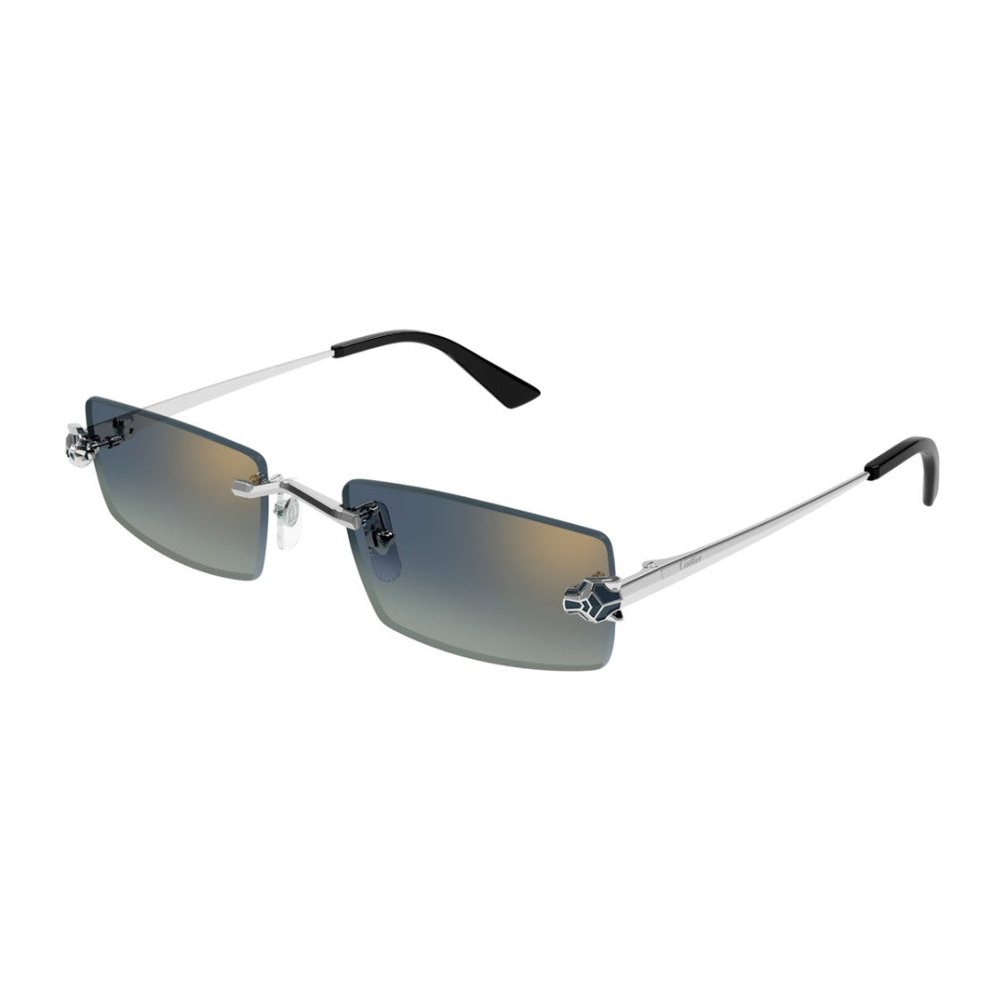 Cartier Rimless Silver And Blue Sunglasses With Geometric Panther Motif