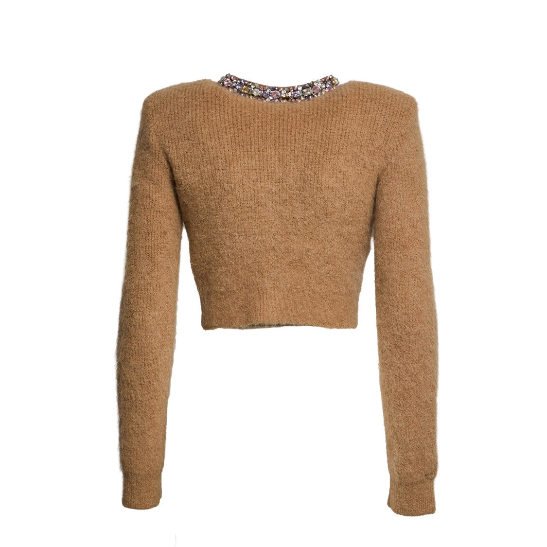 Self-Portrait Cropped Brown Cardigan With Sparkling Accents