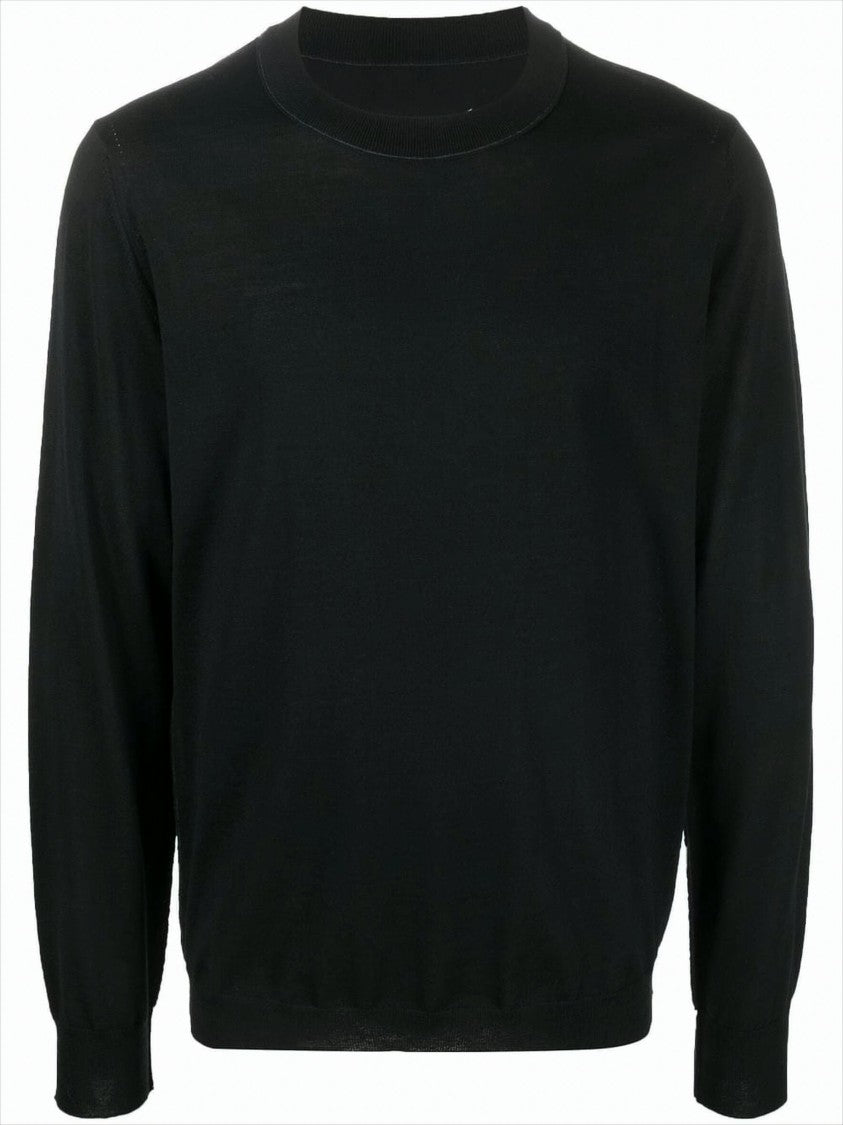 Maison Margiela Tailored Black Wool Knit Sweater With Signature Stitching