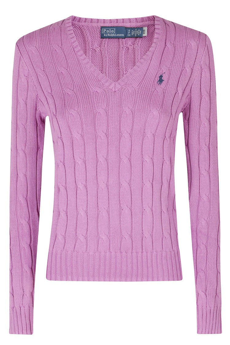 Polo Ralph Lauren V-Neck Cable Knit Sweater With Ribbed Cuffs And Iconic Logo
