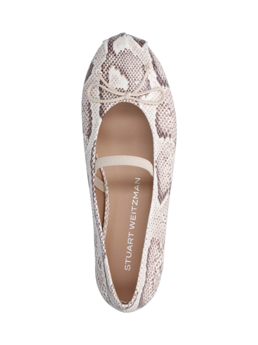 Stuart Weitzman Cream Prima Bow Snake Print Ballerinas