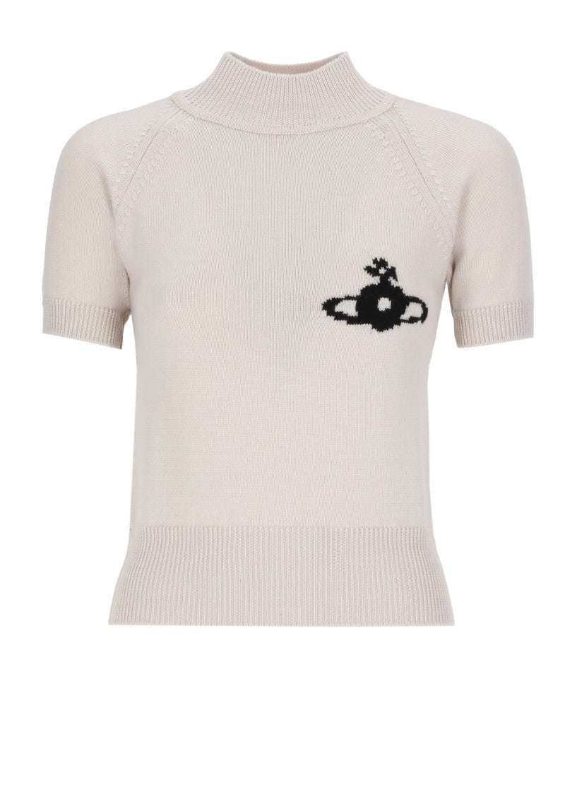 Vivienne Westwood Beige Bea High Neck Ribbed Wool Sweater