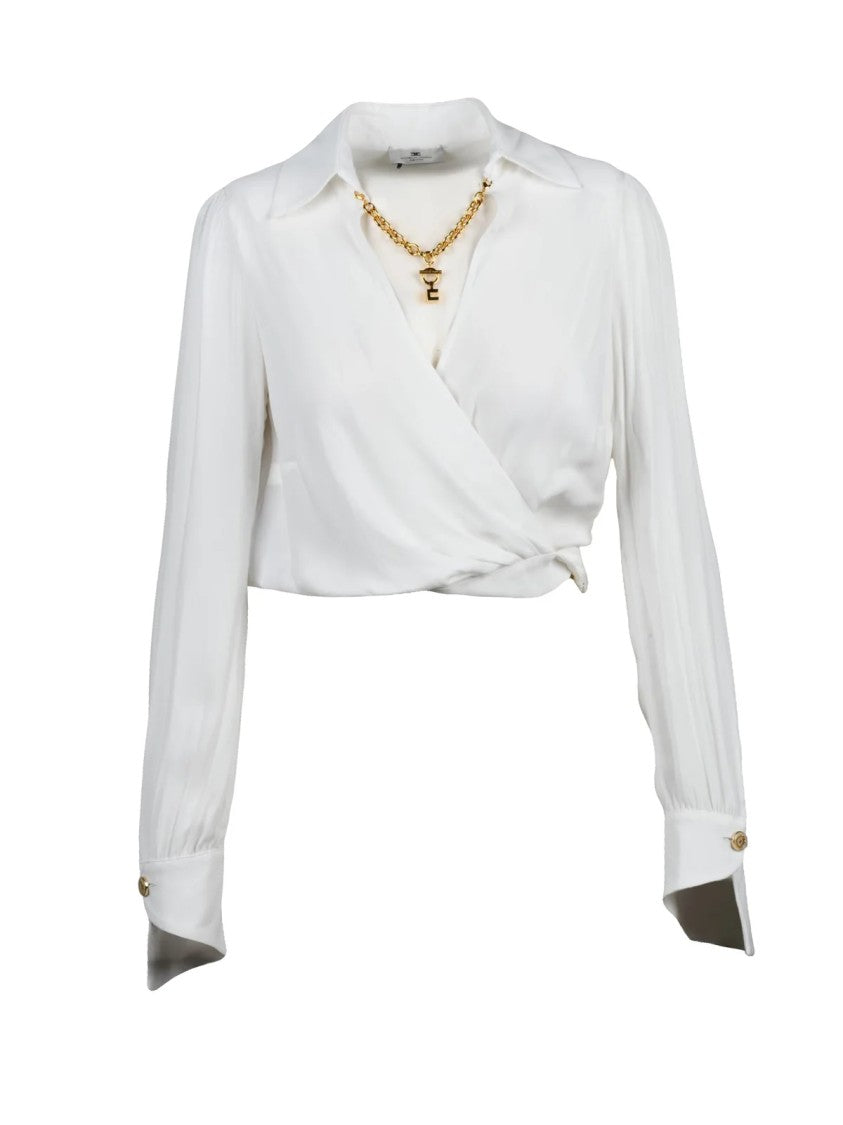 Elisabetta Franchi White Wrap Front Viscose Blouse