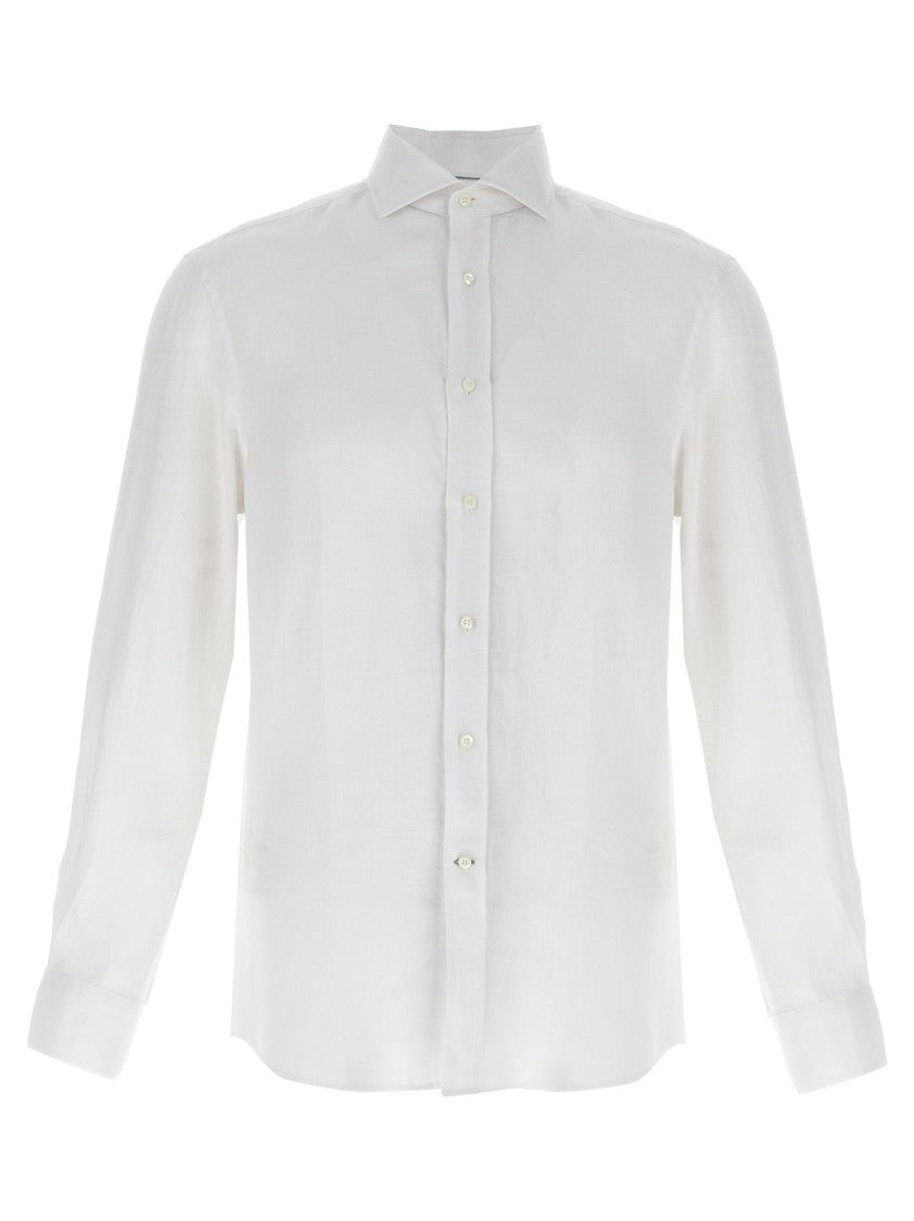 Brunello Cucinelli Easy Fit White Linen Shirt With Button Closure