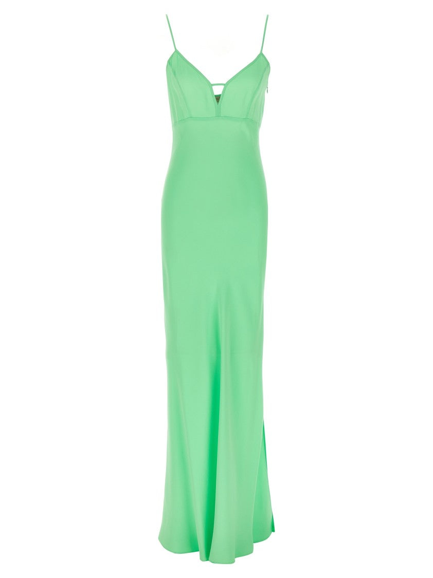 Twin-Set Viscose Satin Maxi Dress With V-Neck
