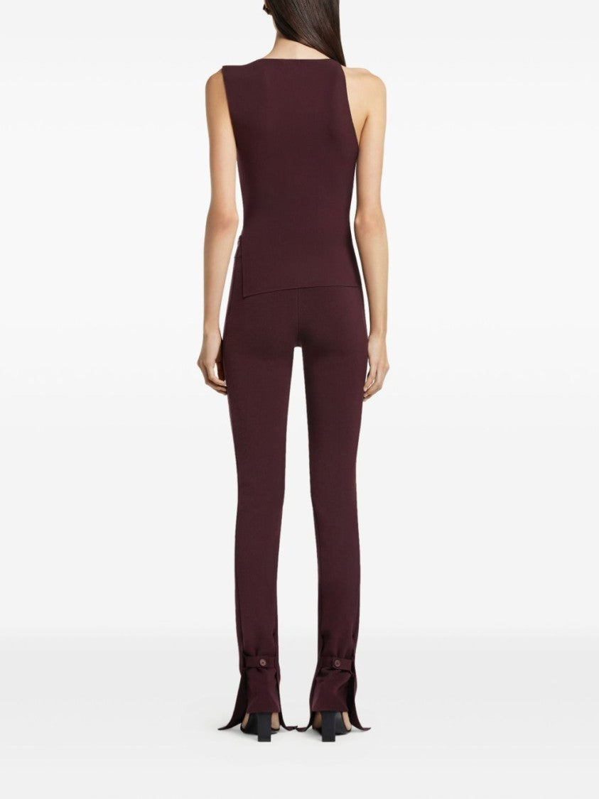 Courrèges Burgundy Asymmetric Neckline Embroidered Logo Top