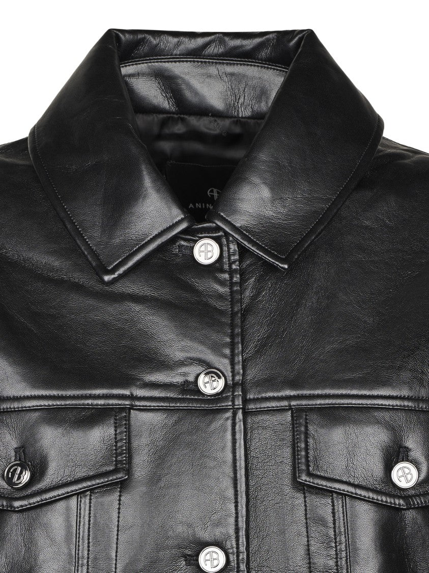 Anine Bing Rory Metallic Detail Glossy Leather Jacket