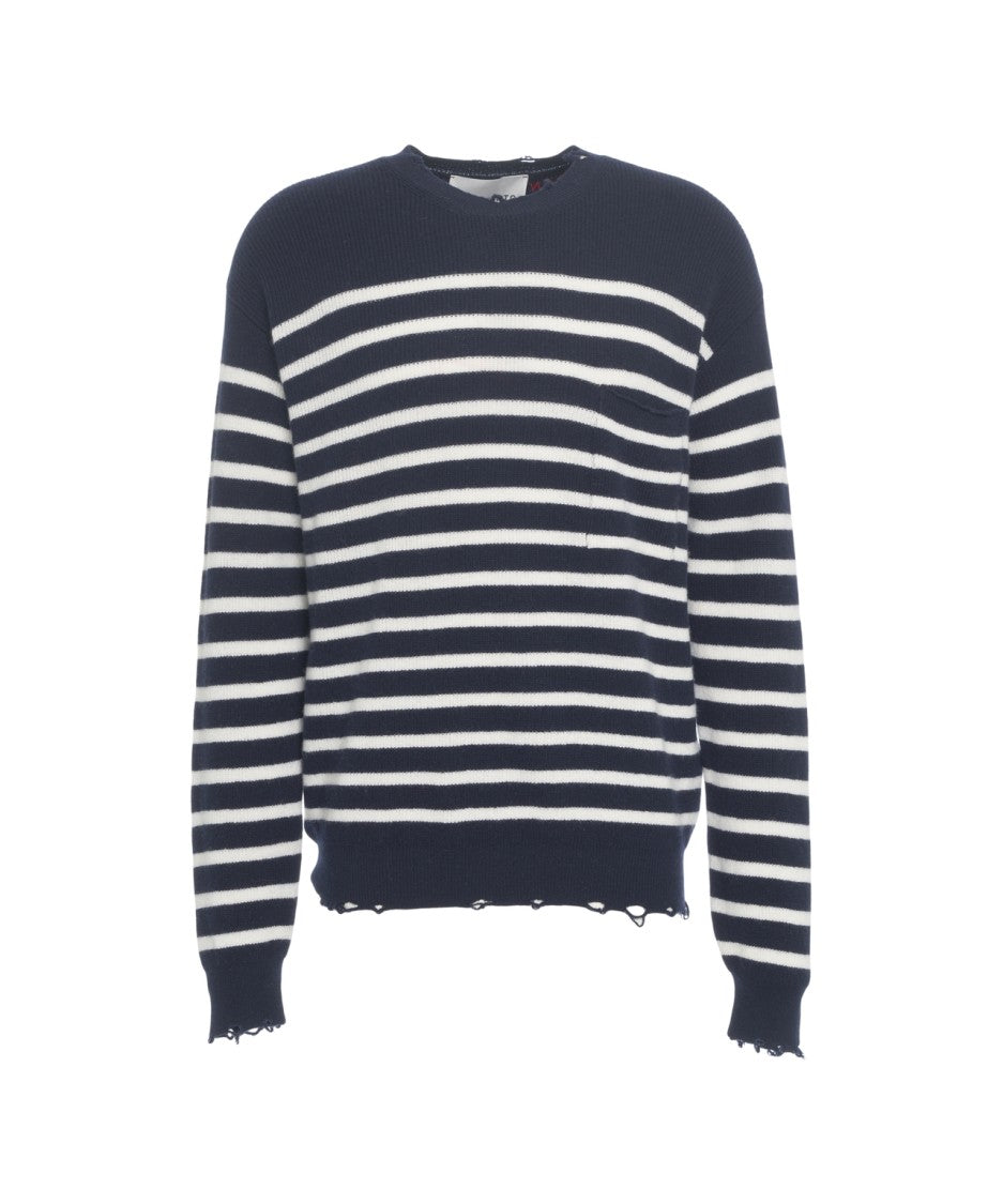 Amaranto Striped Wool Sweater With Fringed Hem And Cuffs