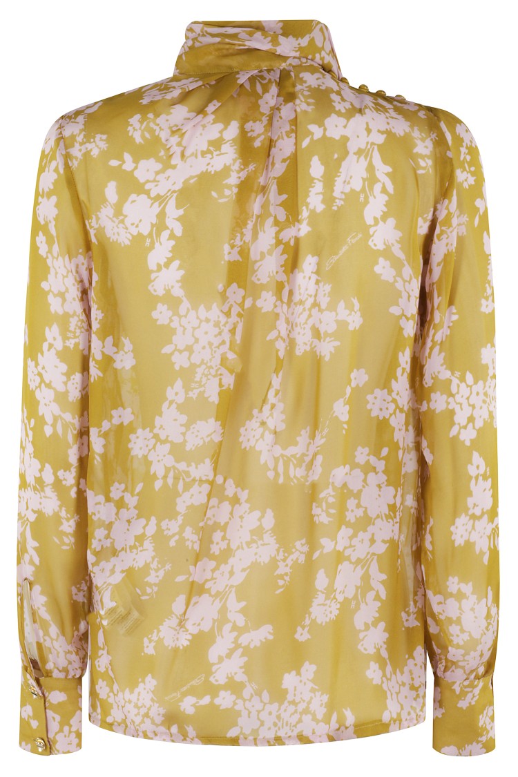 Elisabetta Franchi Floral Pattern Silk Blouse With Scarf Detail