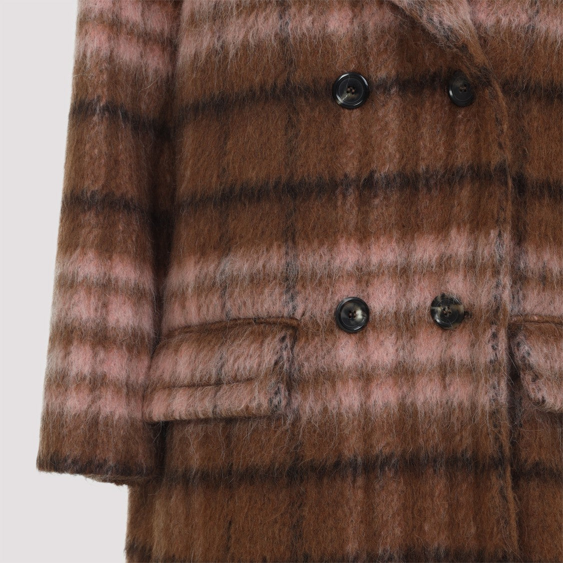 Moschino Double-Breasted Brown Check Coat