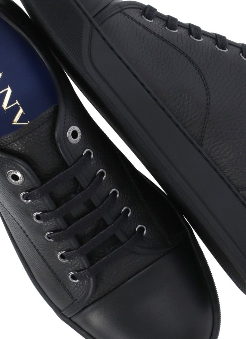 Lanvin Black Textured Leather Metal Eyelets Low-Top Sneakers