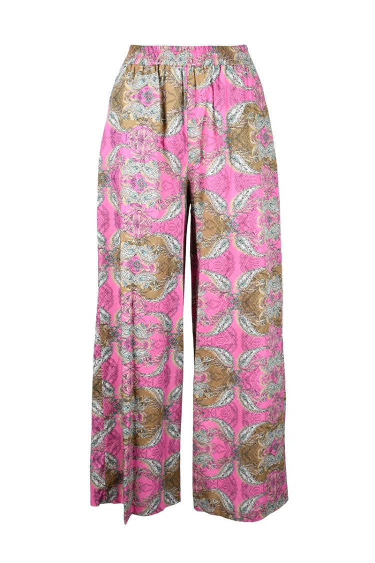 Snobby Sheep Fuchsia Wide-Leg Trousers With Artistic Pattern