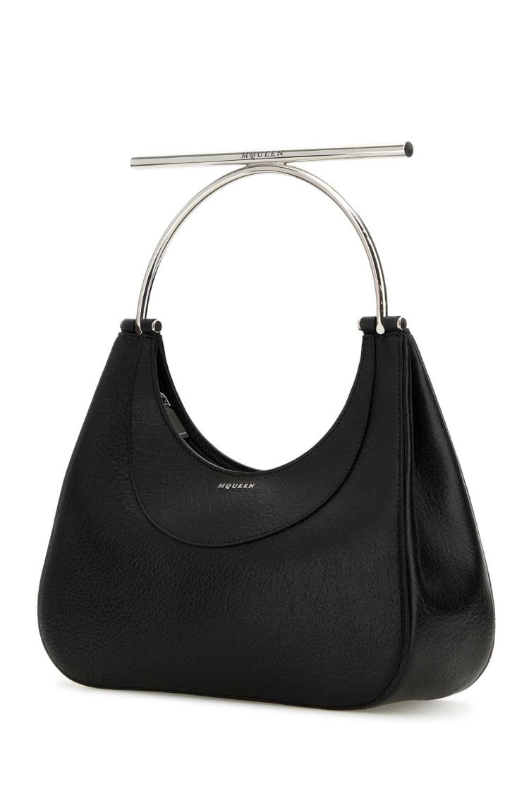 Alexander Mcqueen Black Leather Cross-Bar Handbag
