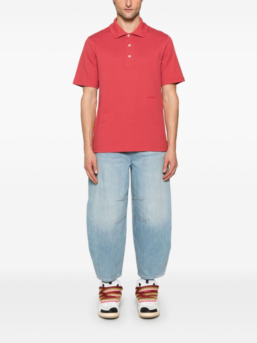 Lanvin Clay Red Button Placket Slit Polo