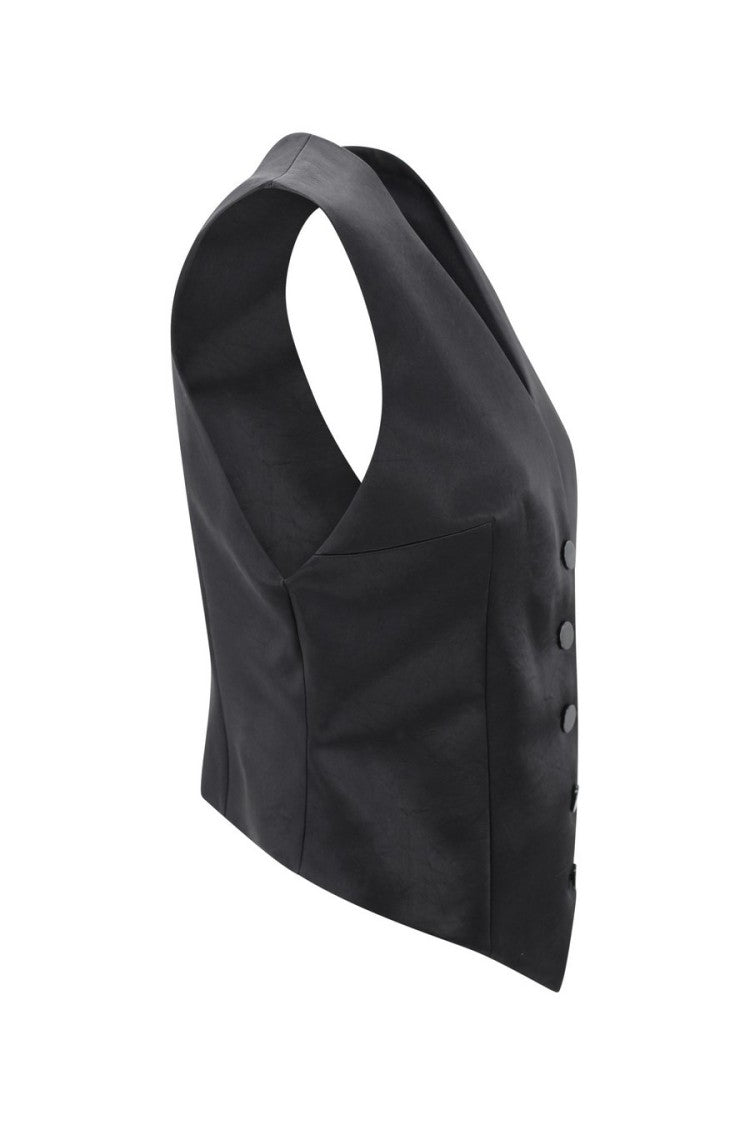 Philosophy Di Lorenzo Serafini Tailored Black Acetate Vest With Deep V-Neckline