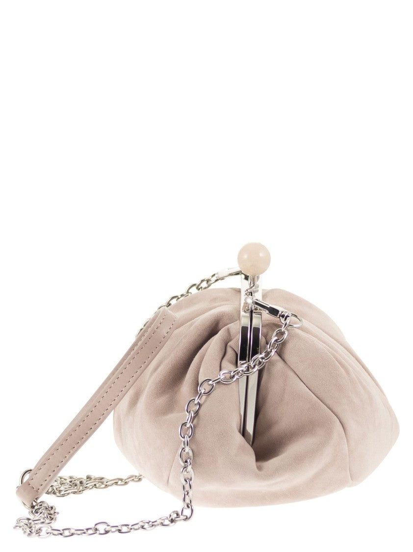 Max Mara Gathered Pleated Clutch Bag In Soft Suede Leather