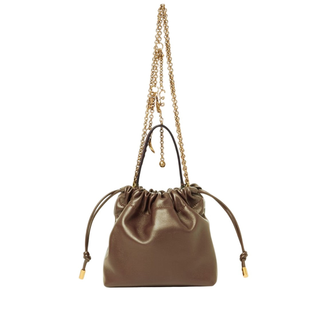 Chloé Mini Leather Shoulder Bag With Drawstring Closure And Decorative Chain
