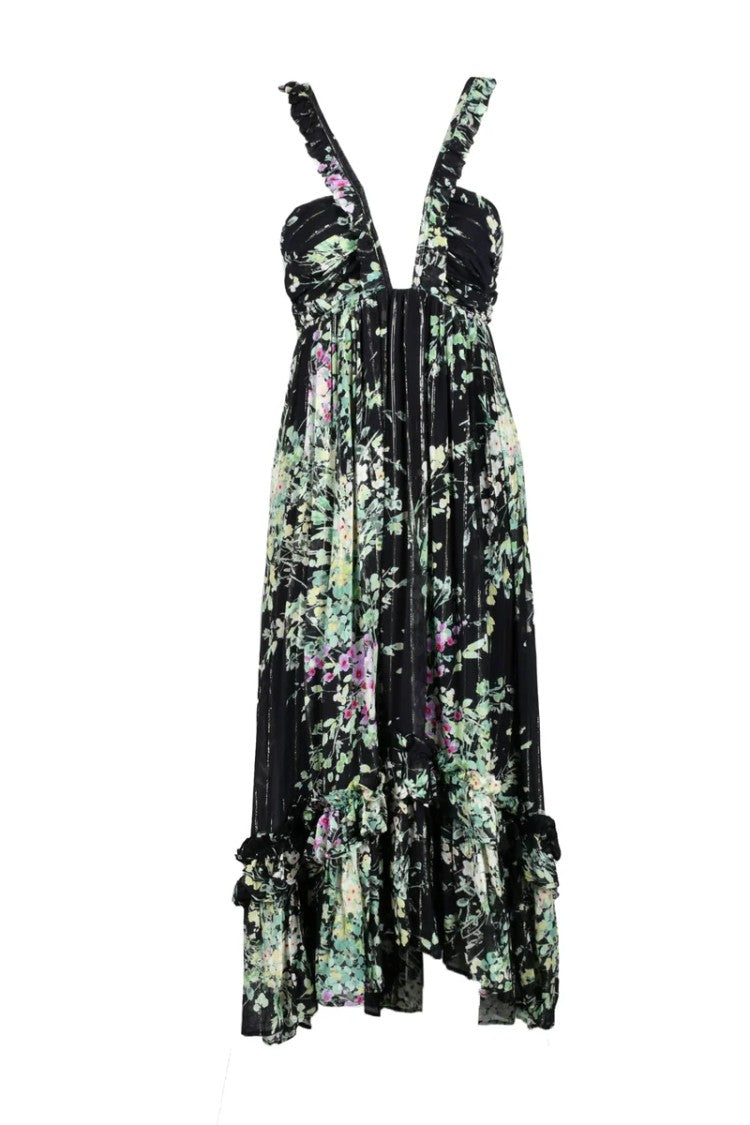 Sabina Musayev Maxi Dress With Floral Pattern And Ruffled Hem