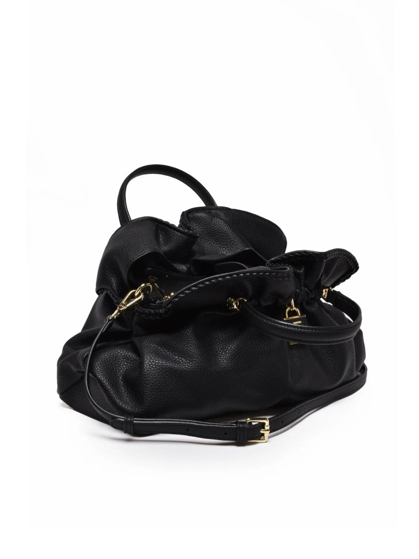 Ermanno Firenze Black Octavia Gathered Polyurethane Shoulder Bag
