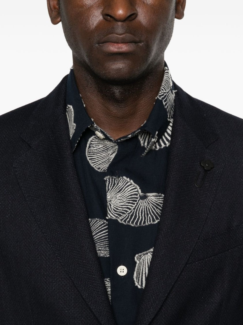 Lardini Navy Blue Single-Breasted Jacket With Lapel Pin And Tailored Fit