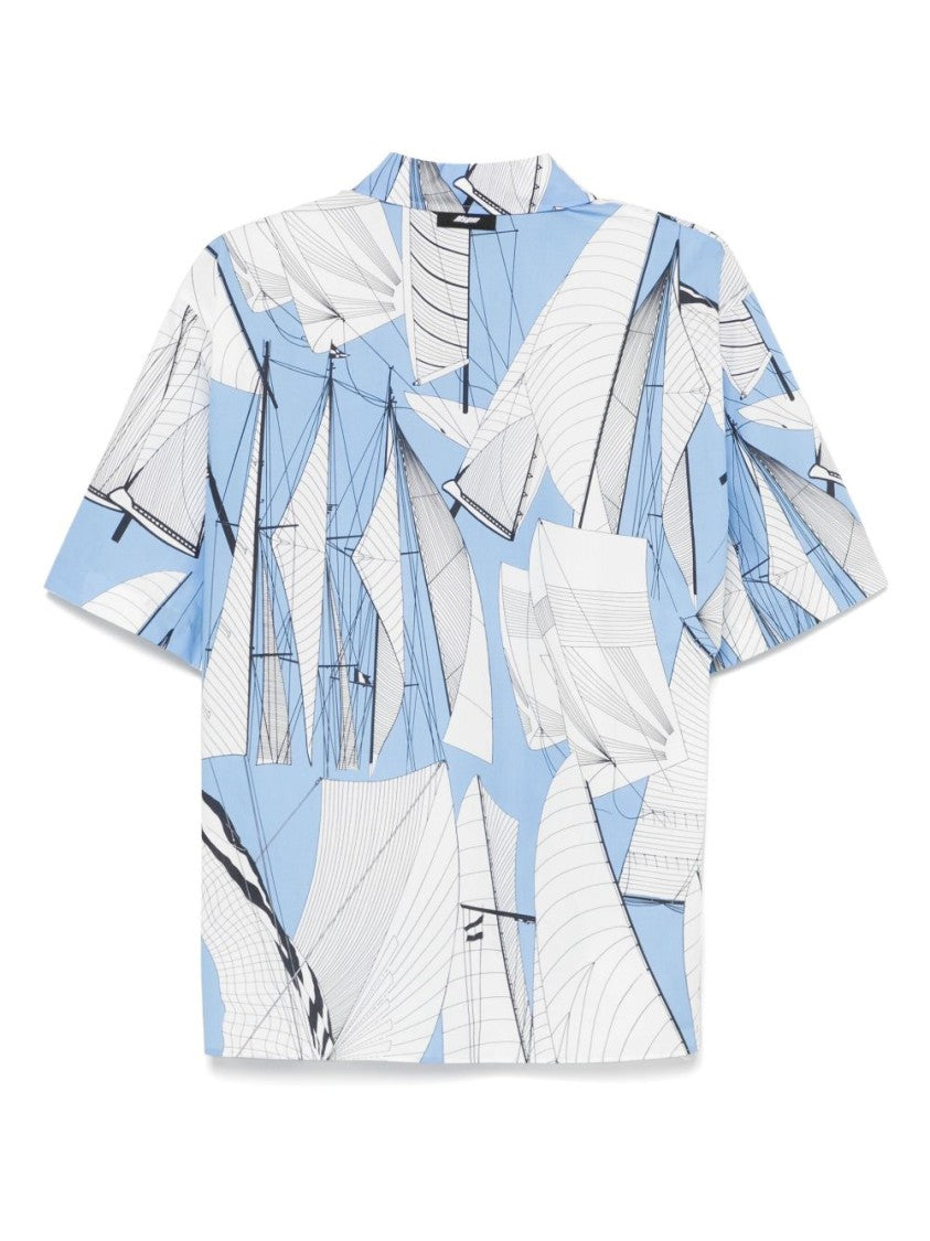 Msgm Vibrant Sailboat Print Shirt With Straight-Point Collar