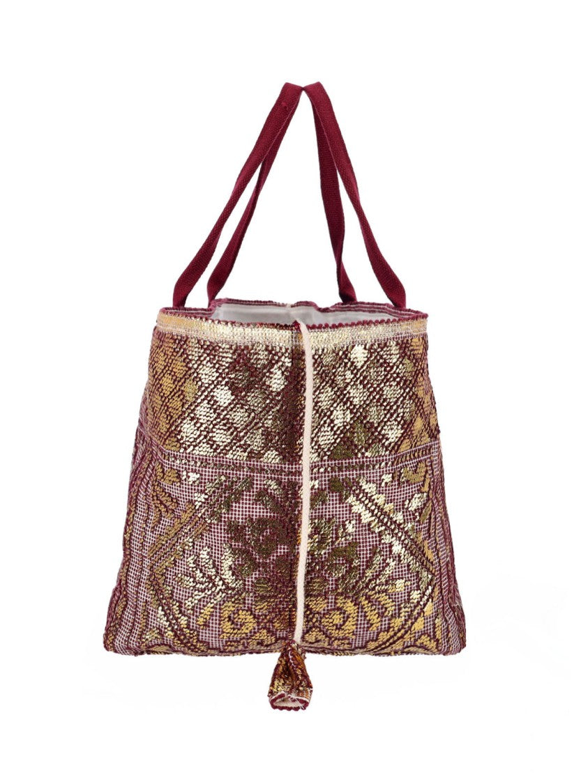 Ledaf Bordeaux Olbia Embroidered Tassel Tote Bag