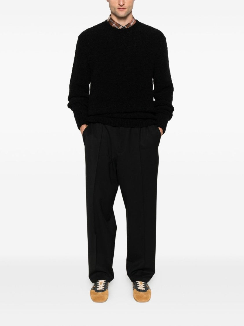 Seven Gauge Textured Black Crewneck Sweater With Relaxed Fit