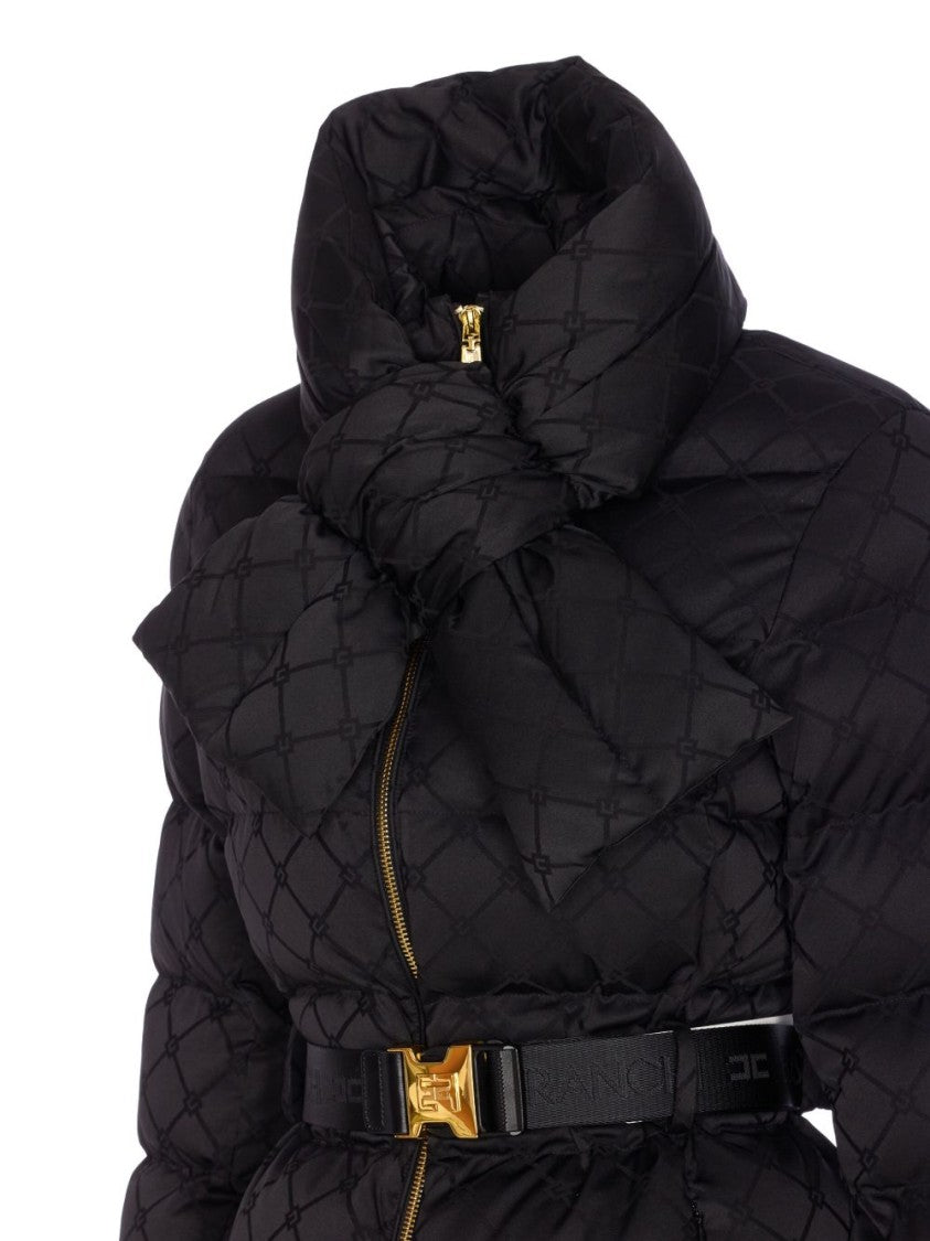 Elisabetta Franchi Quilted Black Puffer Jacket With Gold Accents