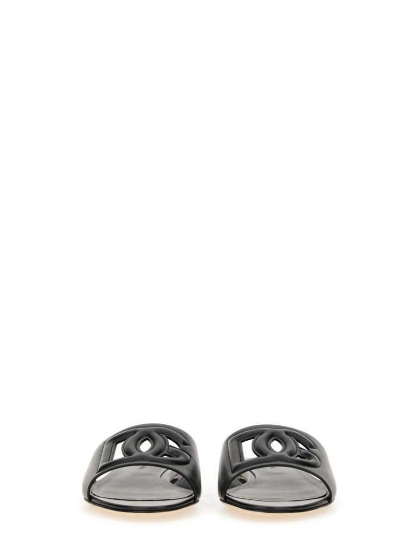 Dolce & Gabbana Black Leather Slide Sandals